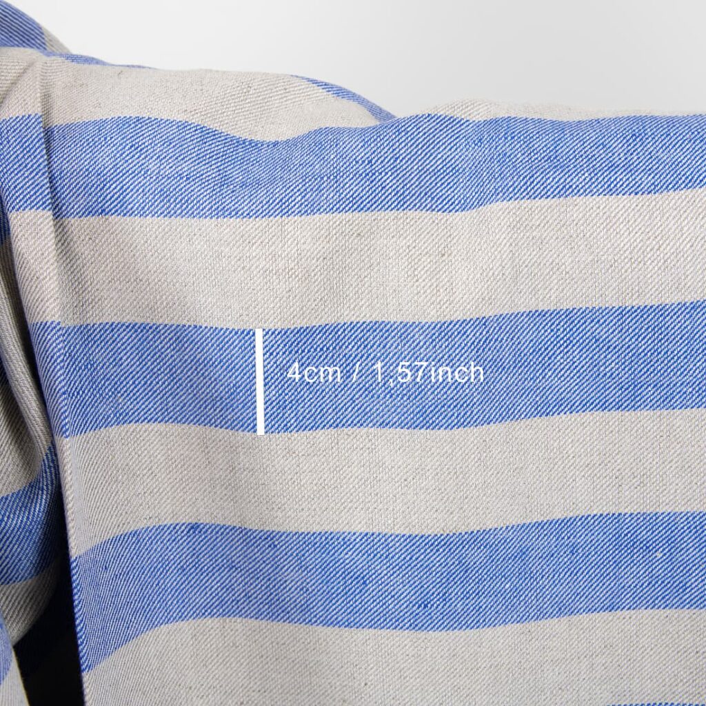 Lin-bomullsstoff i beige og blå striper 3 linen cotton blue beige stripes, 4cm.