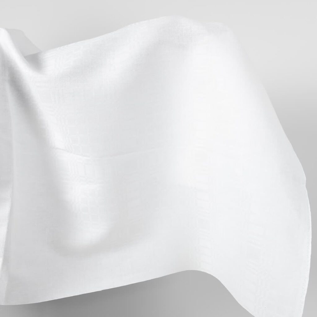 Linen cotton fabric bright white checks pattern