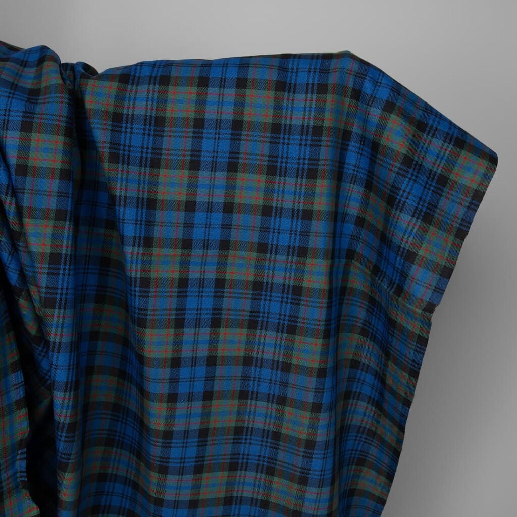 Linen cotton fabric blue green checks