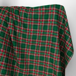 Linen cotton fabric green red checks
