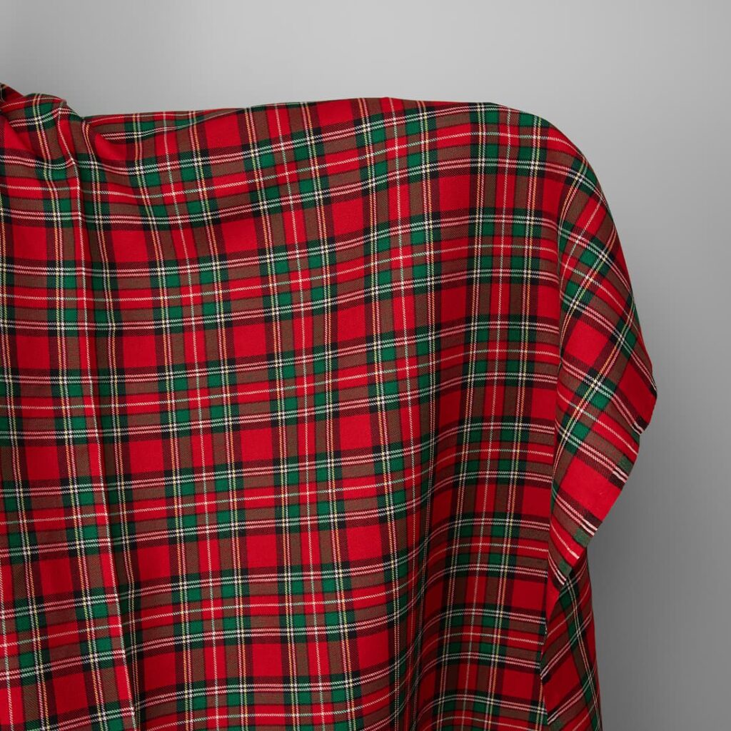 Linen cotton fabric red green checks