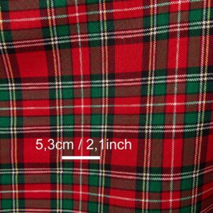 Linen cotton fabric red green checks, with measurements
