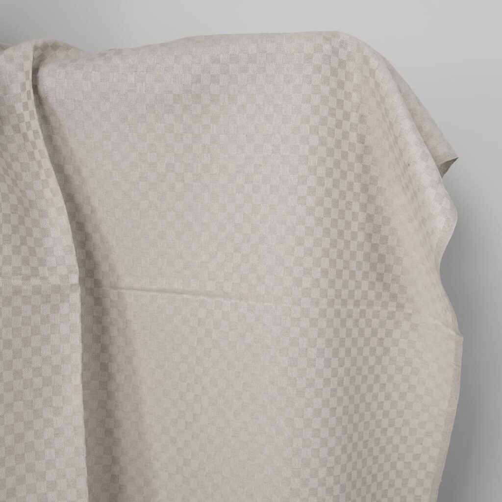 Linen cotton fabric white and natural twill checks