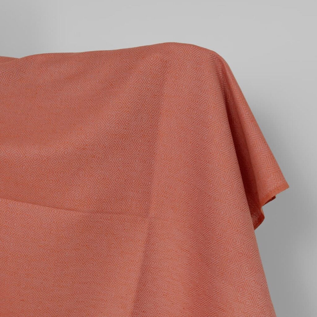 Linen cotton fabric orange and lilac diamond pattern