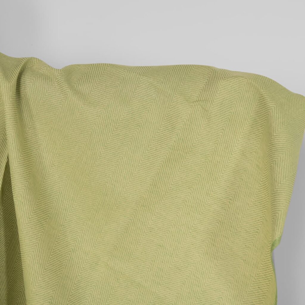 Linen cotton fabric green and yellow herringbone