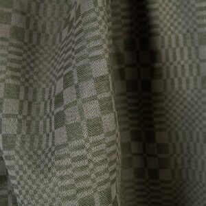 Lin-bomullsstoff grønne og beige twill-ruter