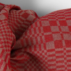 Lin-bomullsstoff røde og beige twill-ruter