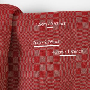 Lin-bomullsstoff røde og beige twill-ruter