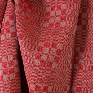 Lin-bomullsstoff røde og beige twill-ruter