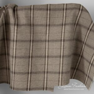 Lin-bomullsstoff med store brune ruter 7 Linen cotton fabric with large brown checks.