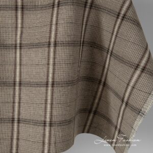 Lin-bomullsstoff med store brune ruter 8 Checked linen cotton fabric.