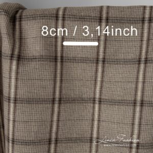 Lin-bomullsstoff med store brune ruter 9 Brown coloured linen cotton fabric.