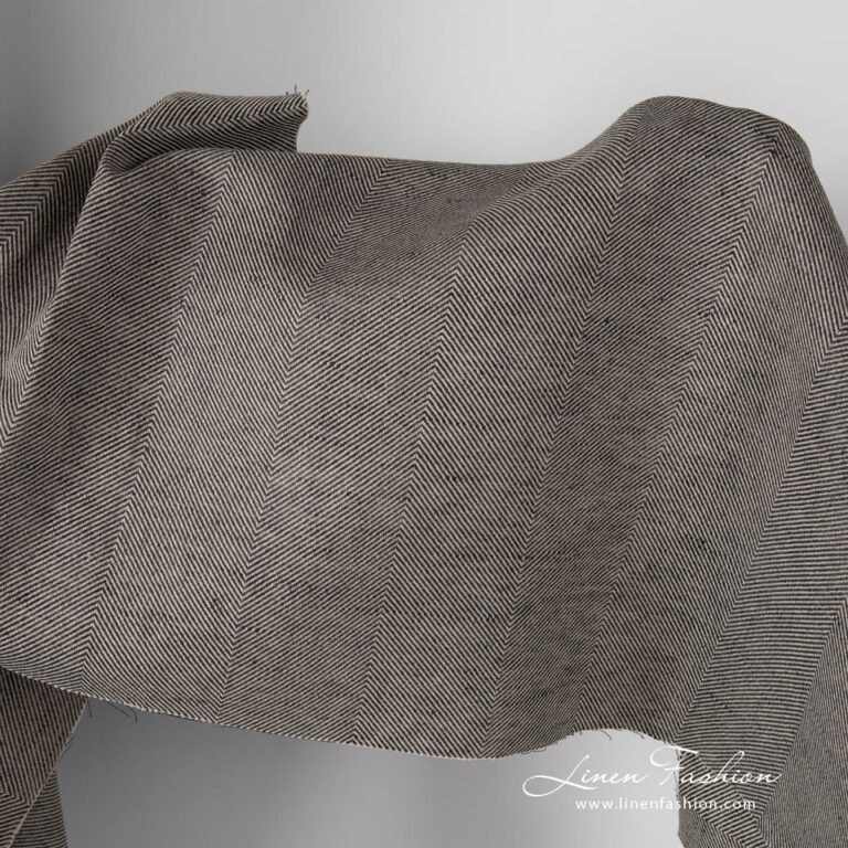 Linen cotton fabric in wide herringbone.