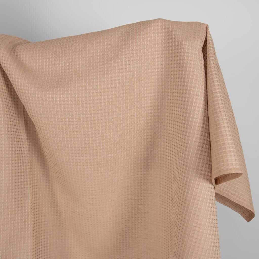 Linen cotton fabric light brown waffle