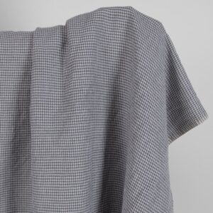 Vasket lin-bomullsstoff grått hundetannsmønster 6 Washed linen cotton fabric grey houndstooth pattern product photo