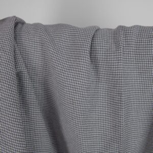 Vasket lin-bomullsstoff grått hundetannsmønster 7 Washed linen cotton fabric grey houndstooth pattern close up detail