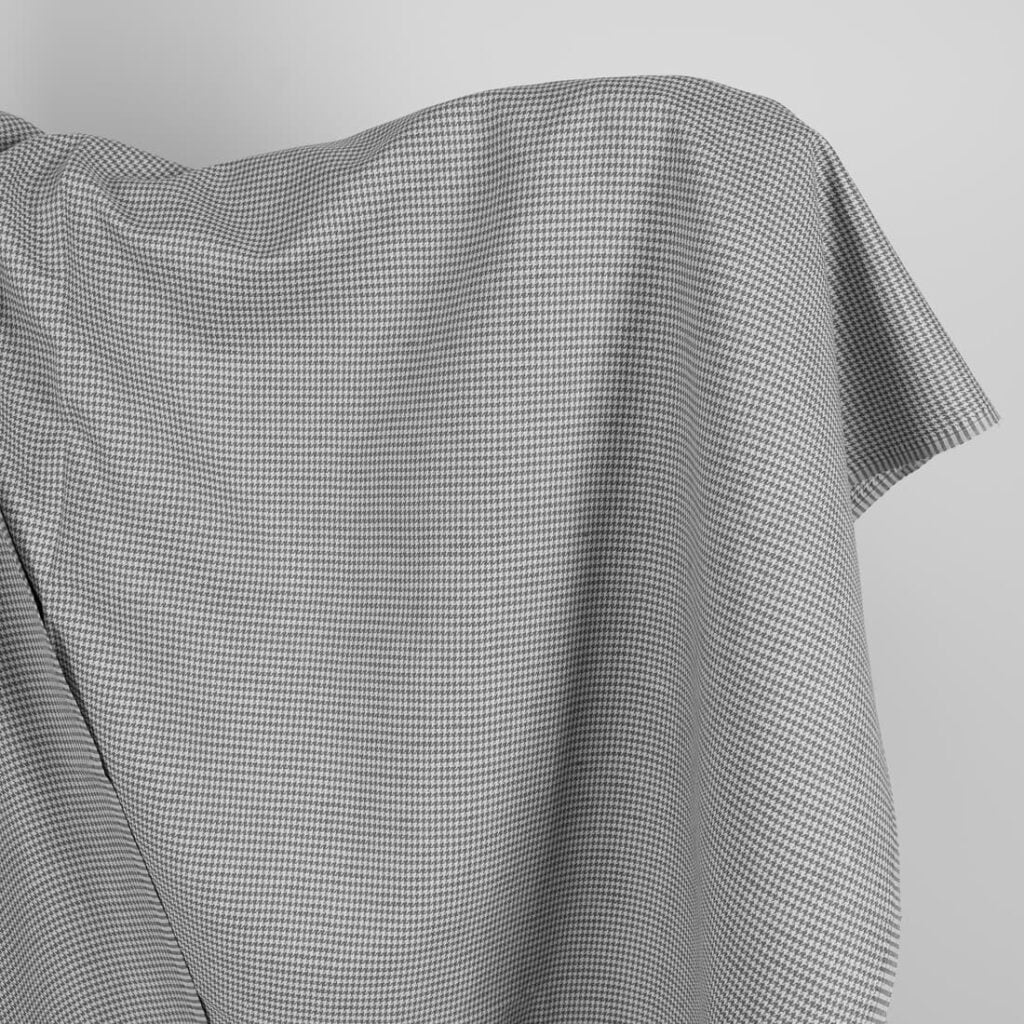 Linen cotton fabric light and dark grey houndstooth