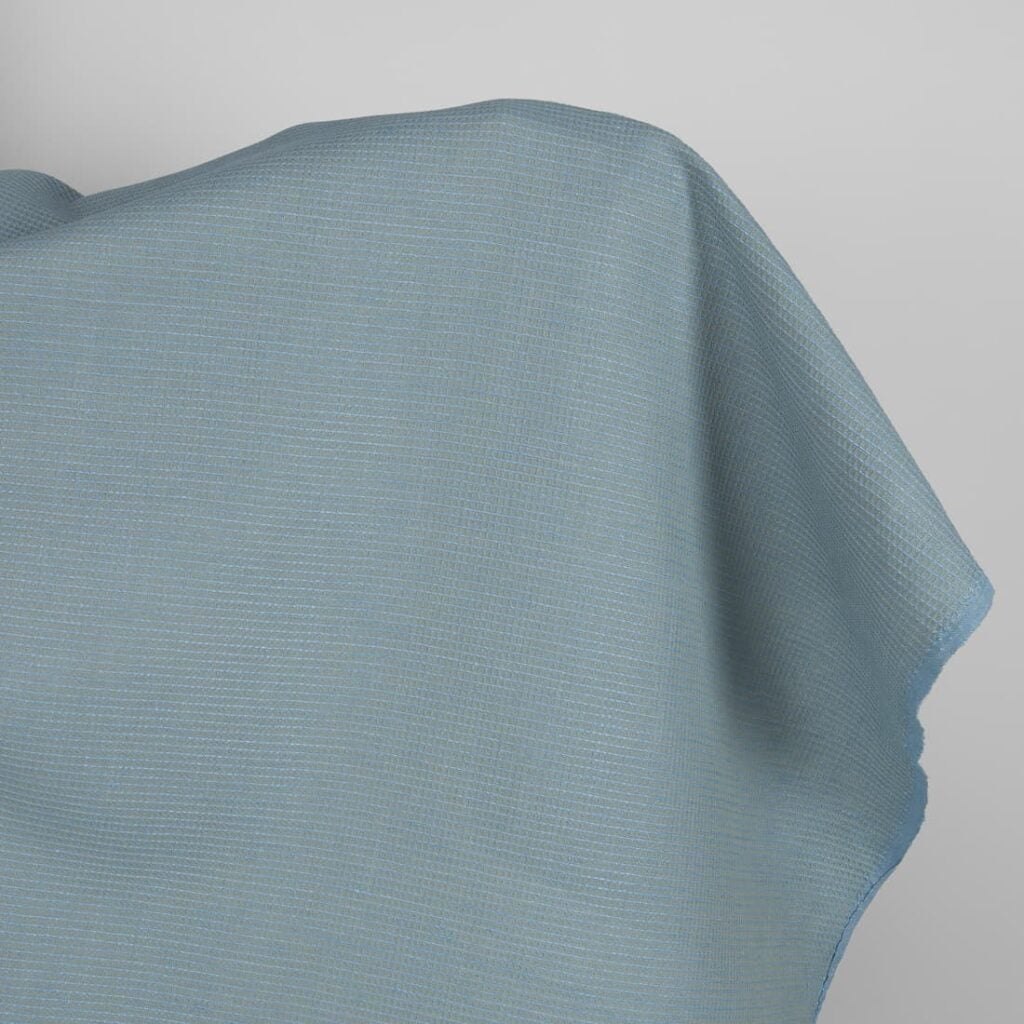Linen cotton fabric light blue and green waffle