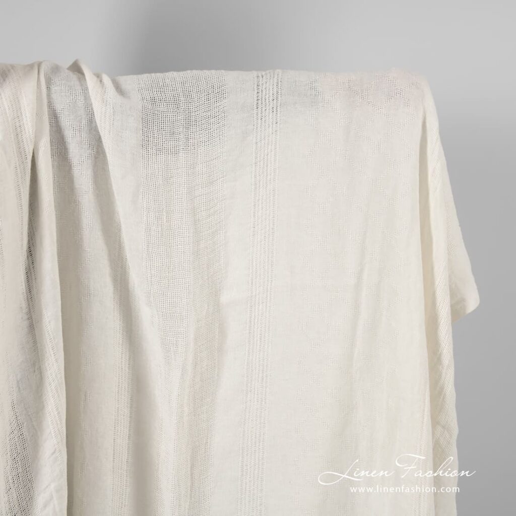 White linen fabric in rare stripes