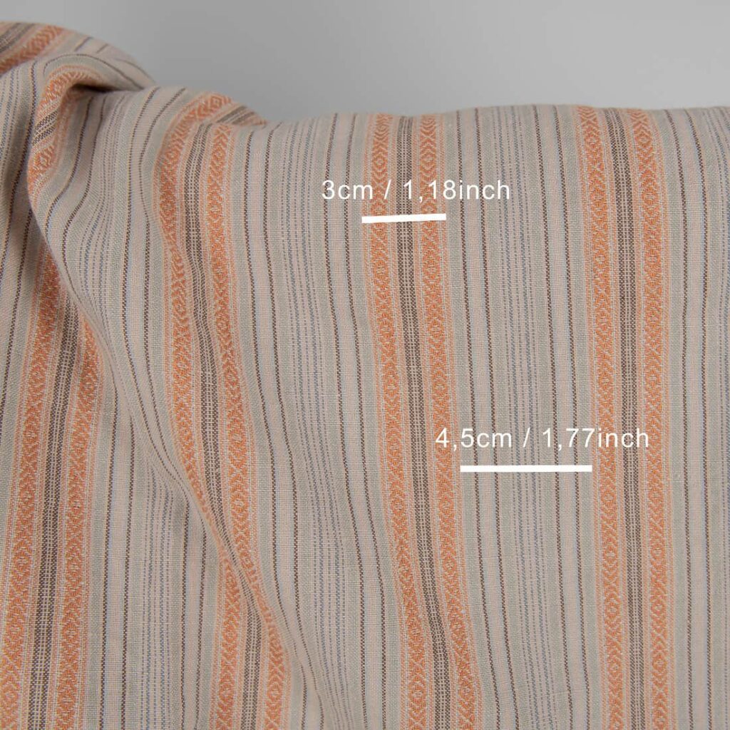 Vasket lin-bomull i brune mønstrede striper 3 Washed linen cotton in brown patterned stripes with measurements