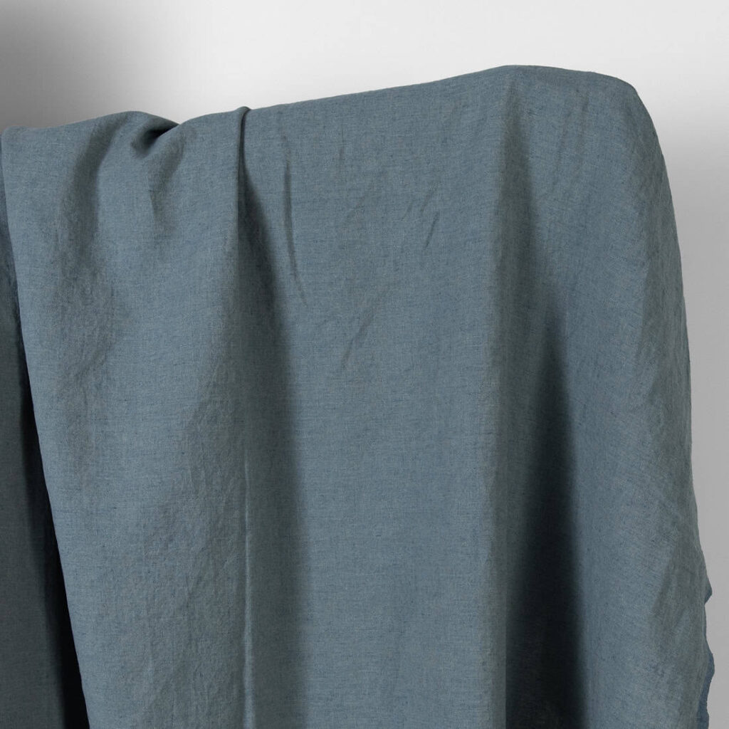 Washed linen cotton fabric green-blue melange