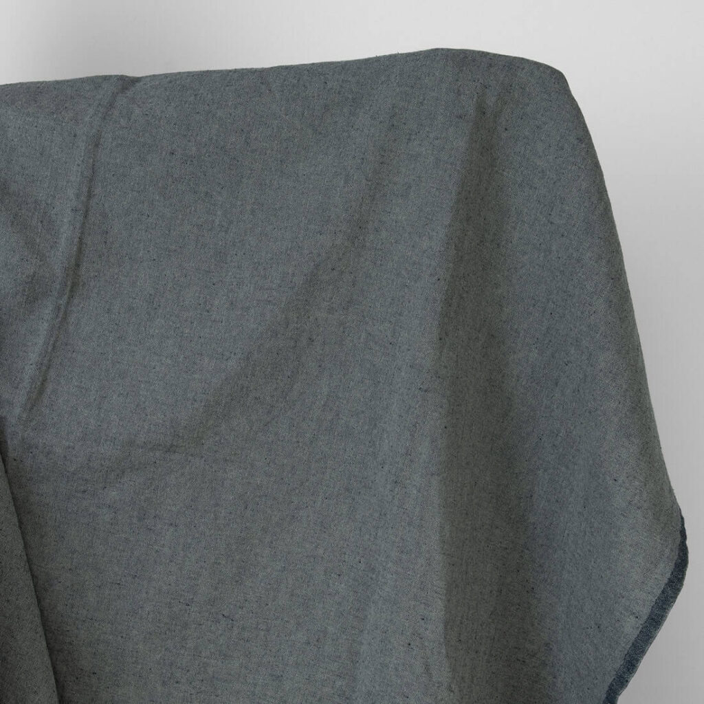 Washed linen cotton fabric green dark blue melange