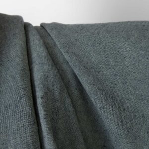 Washed linen cotton fabric green dark blue melange, specially washed