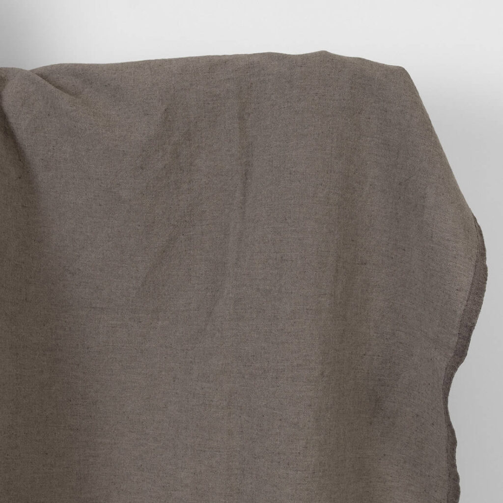 Linen cotton fabric grey-brown melange washed