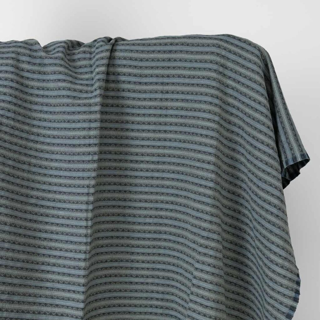 Washed linen cotton fabric blue and green patterned stripes