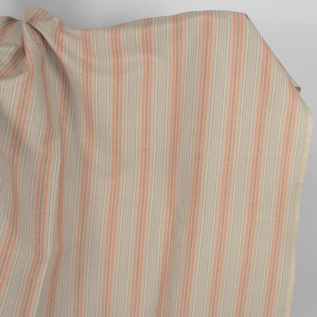 Linen cotton fabric greenish brown stripes