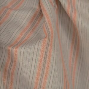 Linen cotton fabric greenish brown stripes close up detail