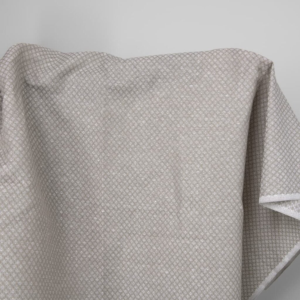 Linen cotton fabric dark beige and white diamonds
