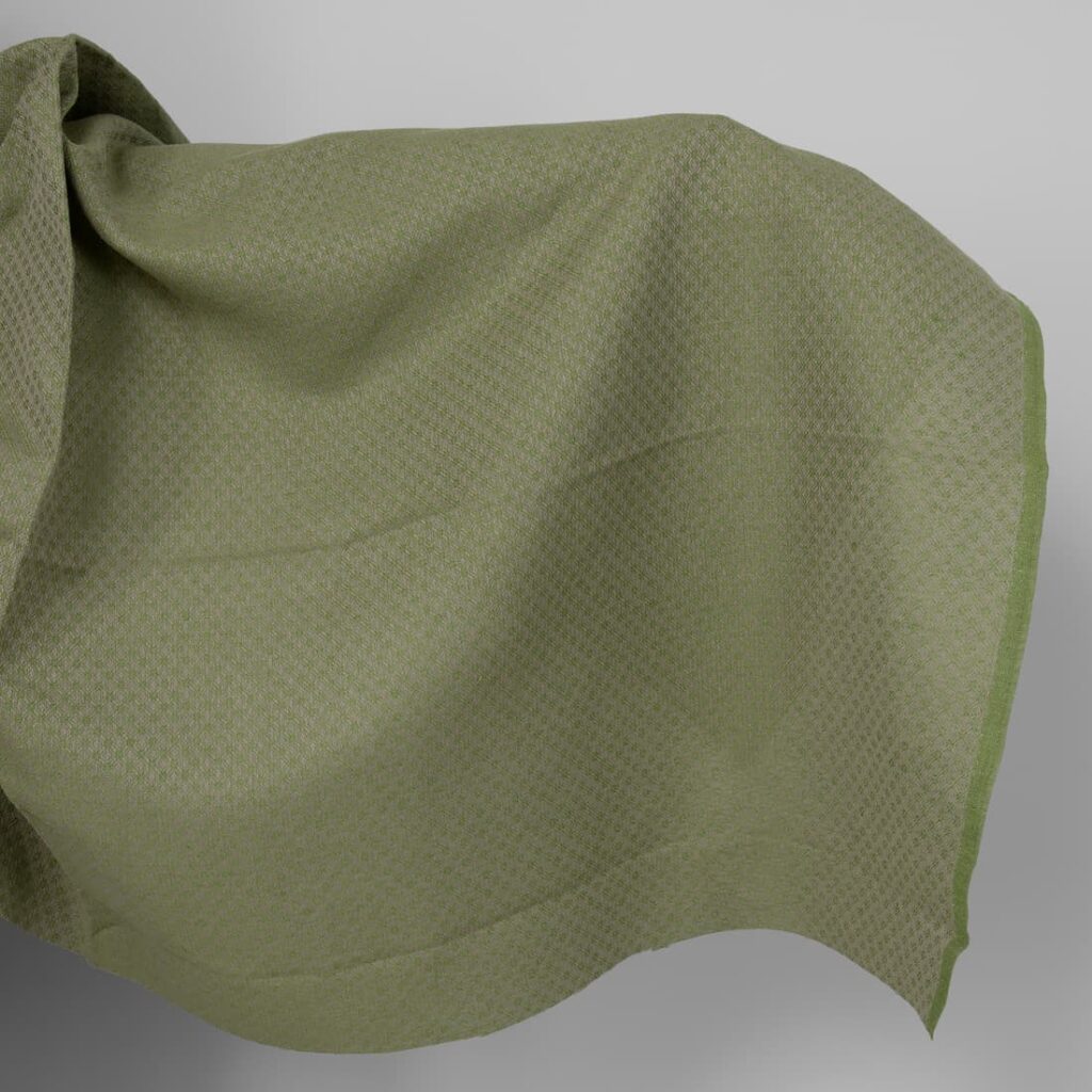 Linen cotton fabric green and beige diamond pattern