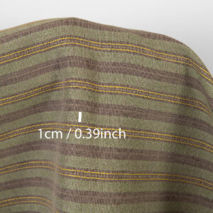 Lin-bomullsstoff brun grønn mønstrede striper