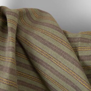 Lin-bomullsstoff brun grønn mønstrede striper