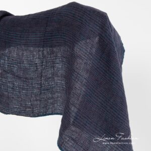 Lilla linstoff med striper vasket 9 Purple linen fabric with stripes.