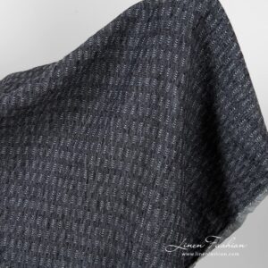 Washed black grey patterned linen fabric