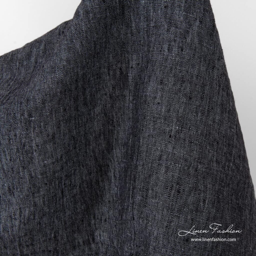 Washed linen black grey fabric