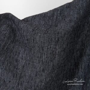 Black grey melange linen fabric, washed