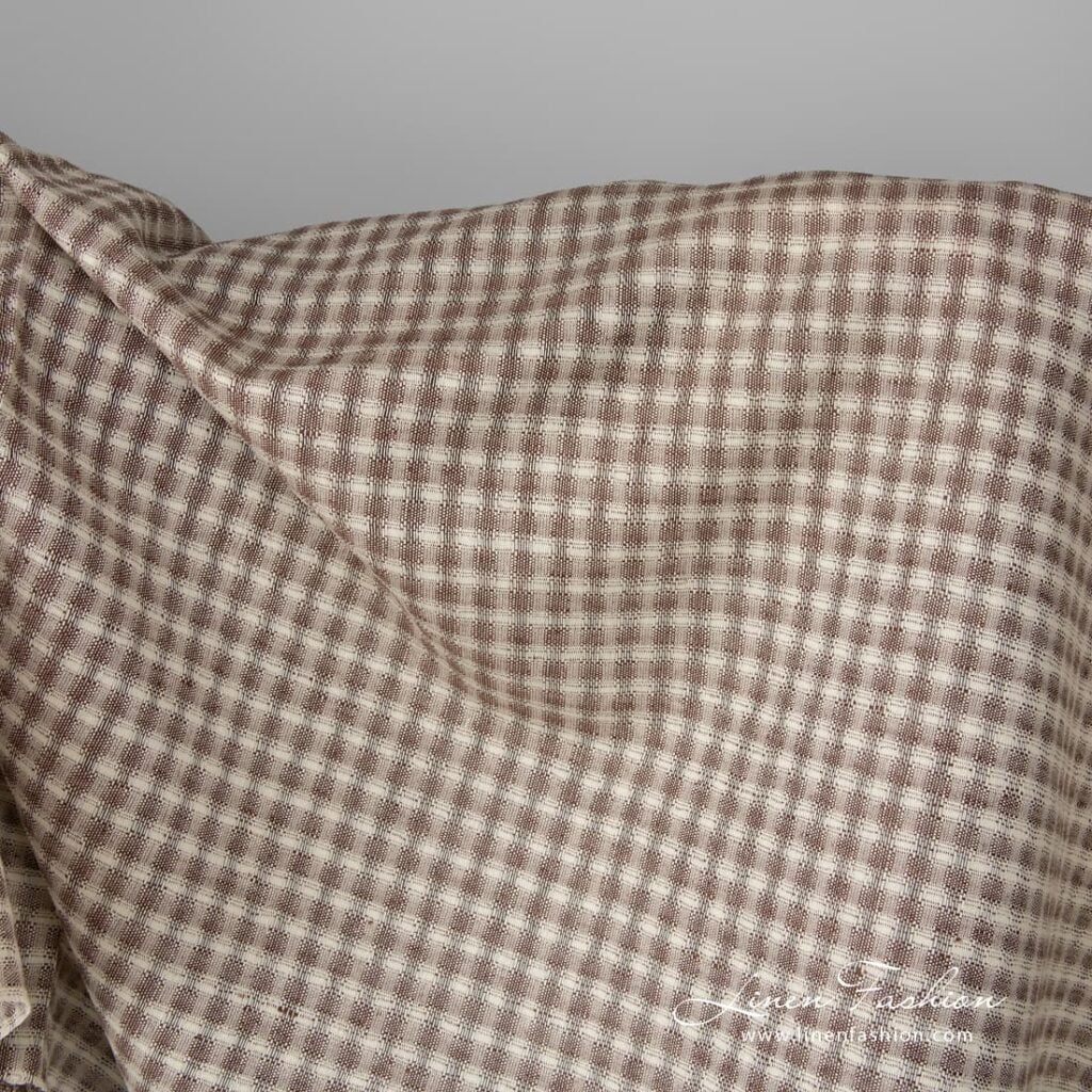 Yellowish brown openwork linen blend fabric