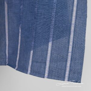 Blue linen cotton fabric in openweave stripes