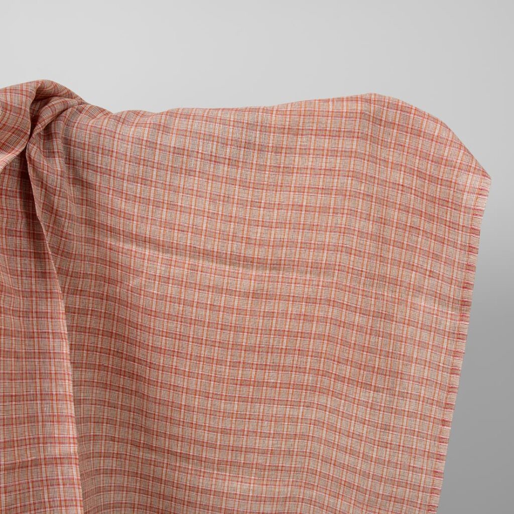 Red and white checked linen fabric
