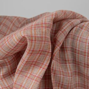 Red and white checked linen fabric texture