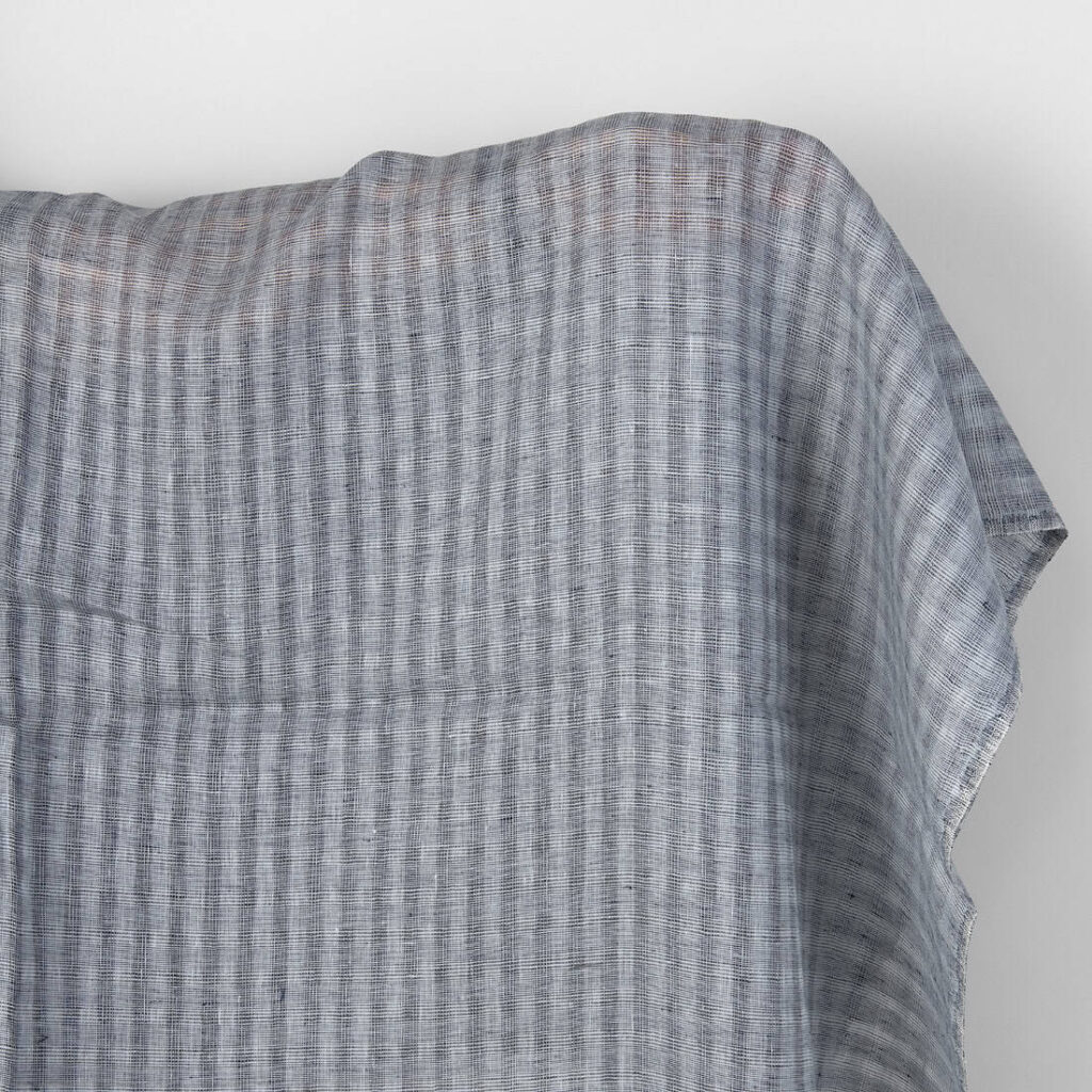 Linen fabric small grey open-weave checks