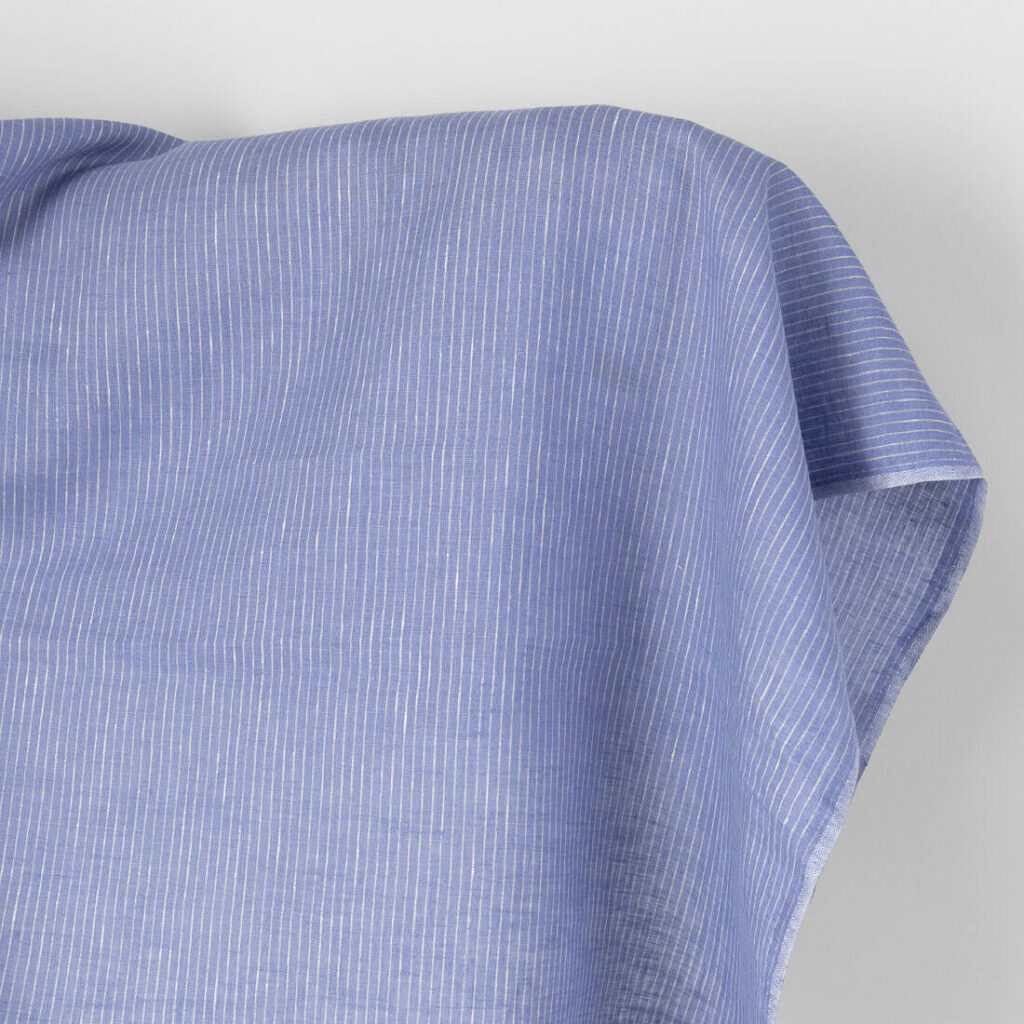 Linen fabric periwinkle with cream stripes