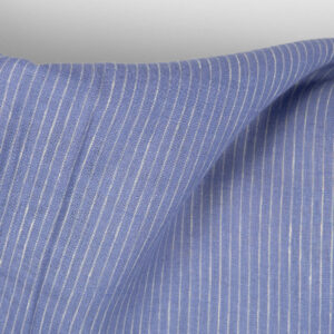 Linen fabric periwinkle with cream stripes, 150cm width