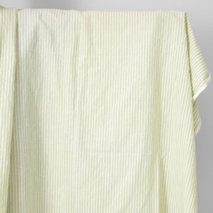 linen cotton light green striped fabric, washed.