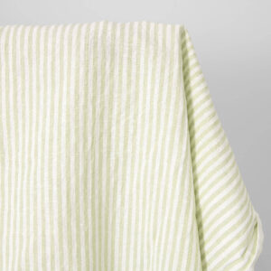linen cotton light green striped fabric.