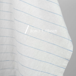 Vasket lin-bomullsstoff hvitt med himmelblå striper 7 Washed linen cotton fabric white with sky blue stripes with measurements