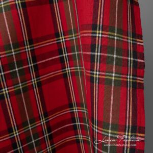 Plaid linen cotton fabric in red, black, green, white and yellow